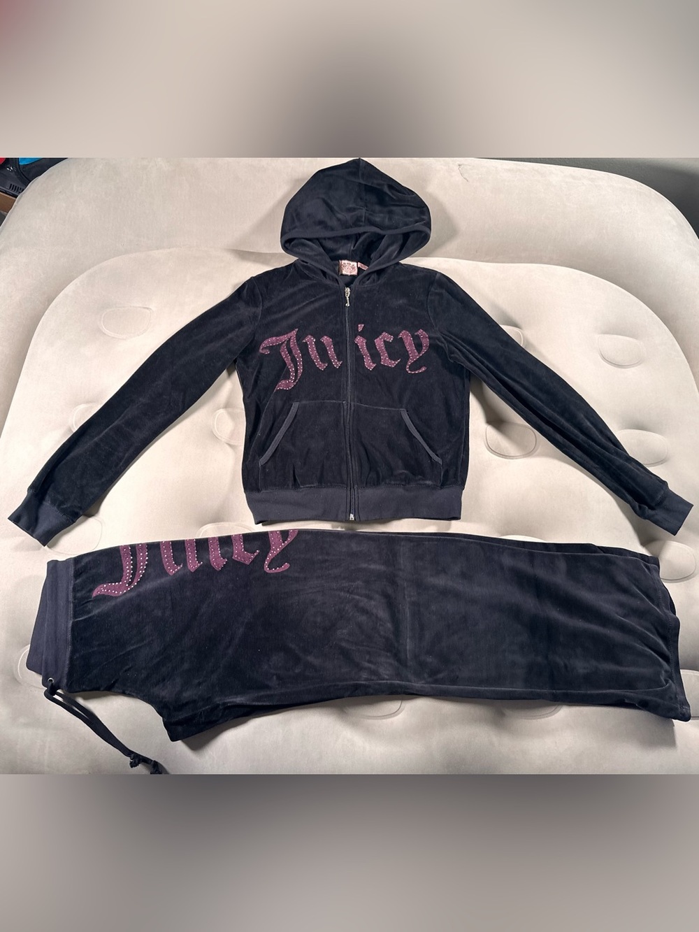 Juicy Couture Vintage Black Beddazled Track Suit Rare Y2K Large Retro Rare 2000s